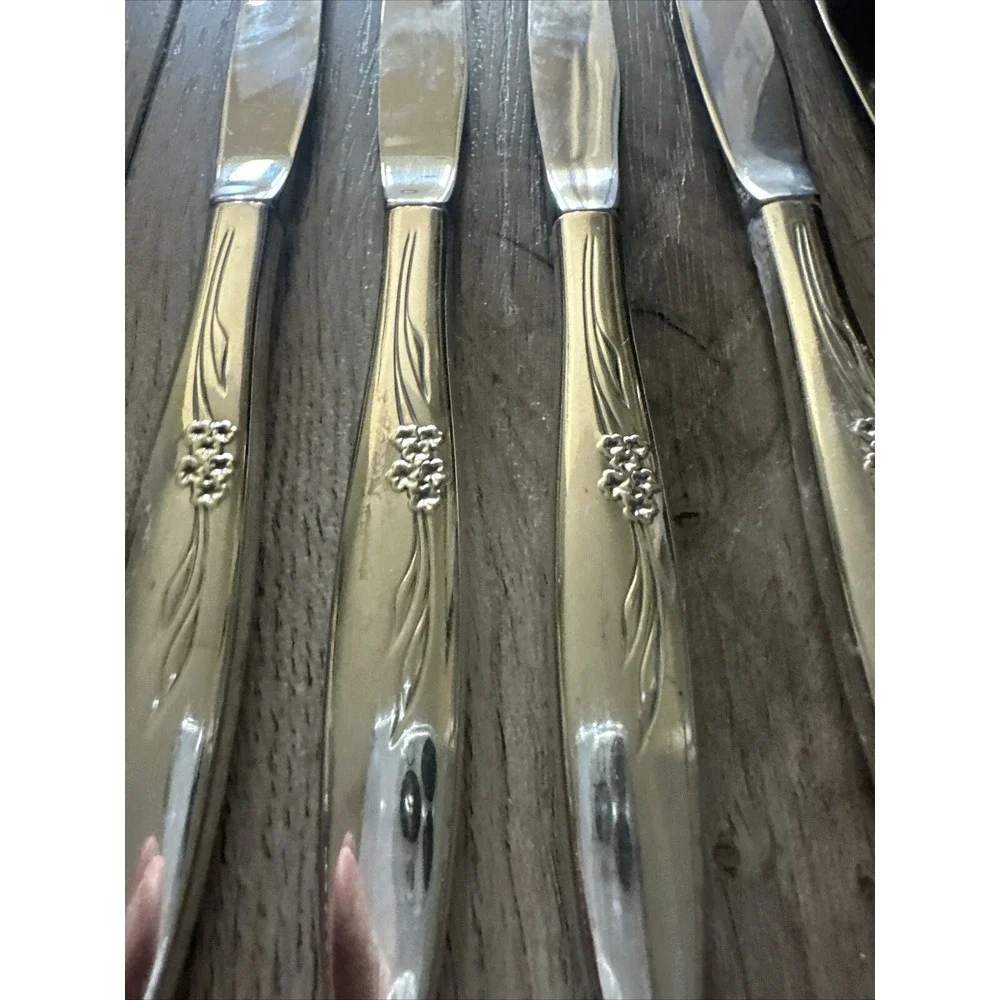 6 PCs Oneida Community ENCHANTMENT Gentle Rose Dinner‎ Knives 9-1/8
